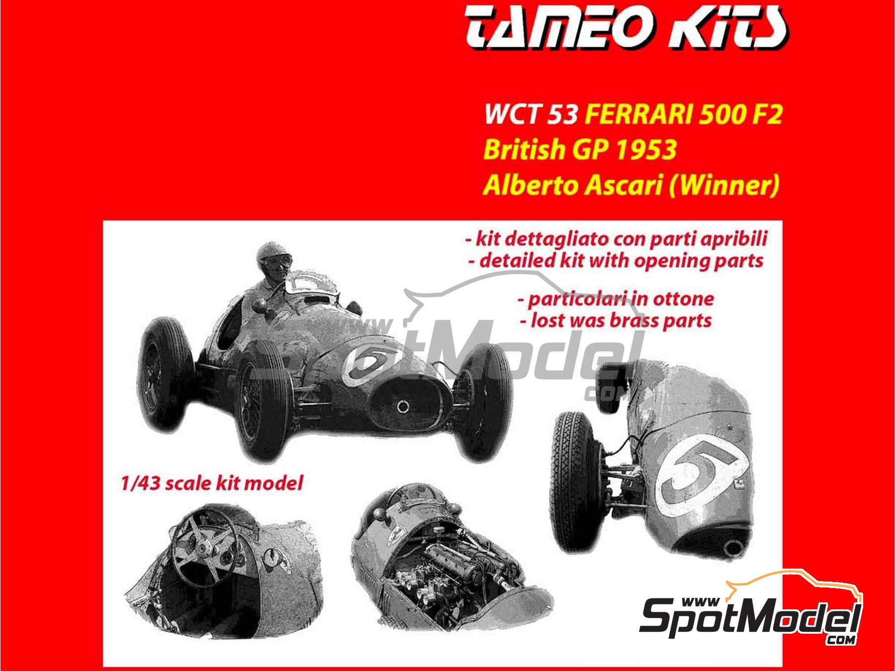 Tameo Kits WCT053: Car scale model kit 1/43 scale - Ferrari 500 F2